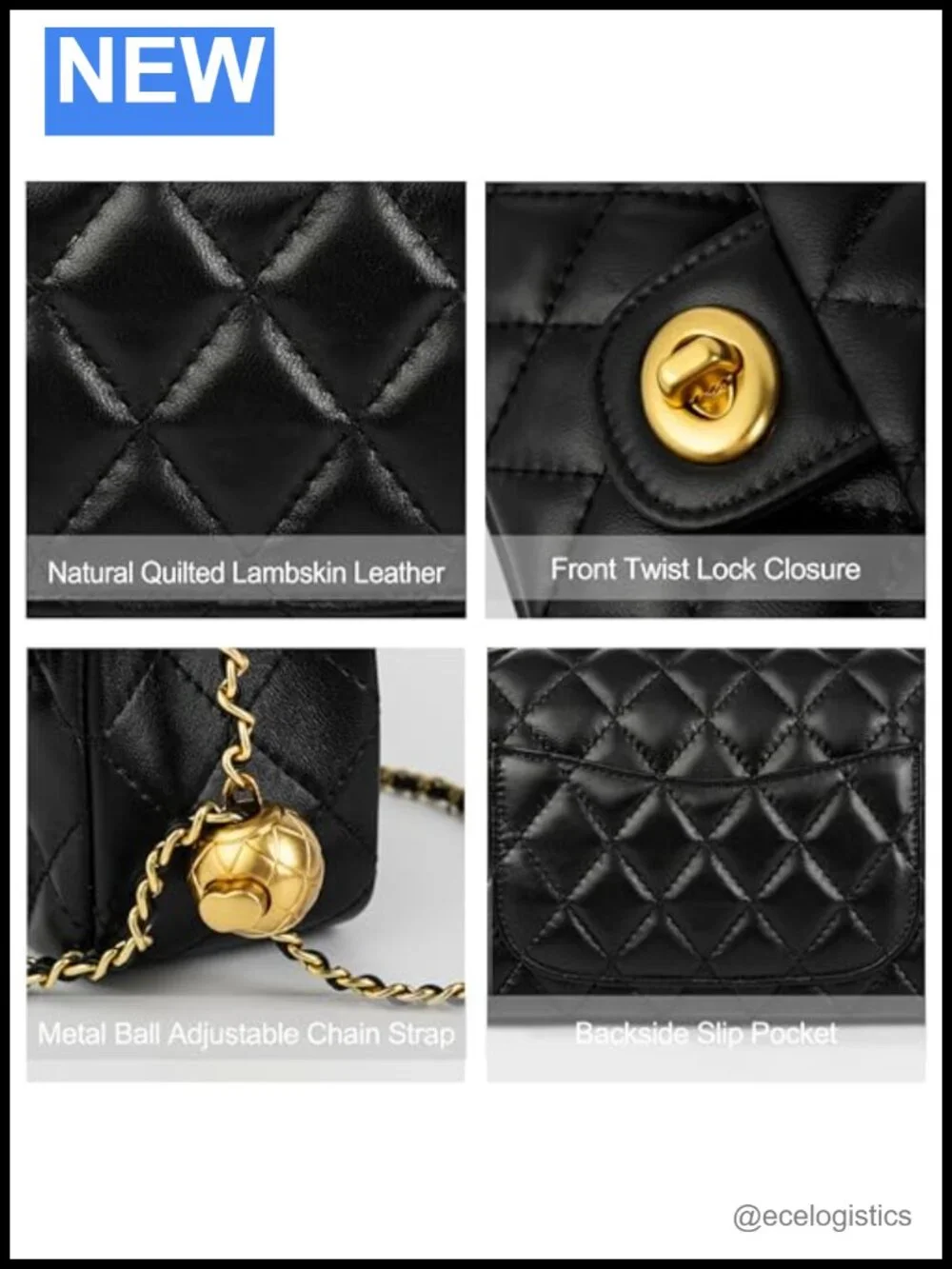Genuine Lambskin Leather Quilted Crossbody Purse Small Bag